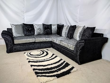 Cheap Online Furniture Vagus Corner Sofa In Crushed Velvet Black