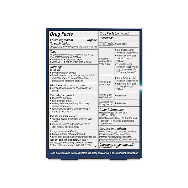 XYZAL 24 HOUR ALLERGY RELIEF MEDICINE, ORIGINAL PRESCRIPTION STRENGTH ANTIHISTAMINE, LEVOCETIRIZINE DIHYDROCHLORIDE TABLETS, 5 MG, 10 COUNT
