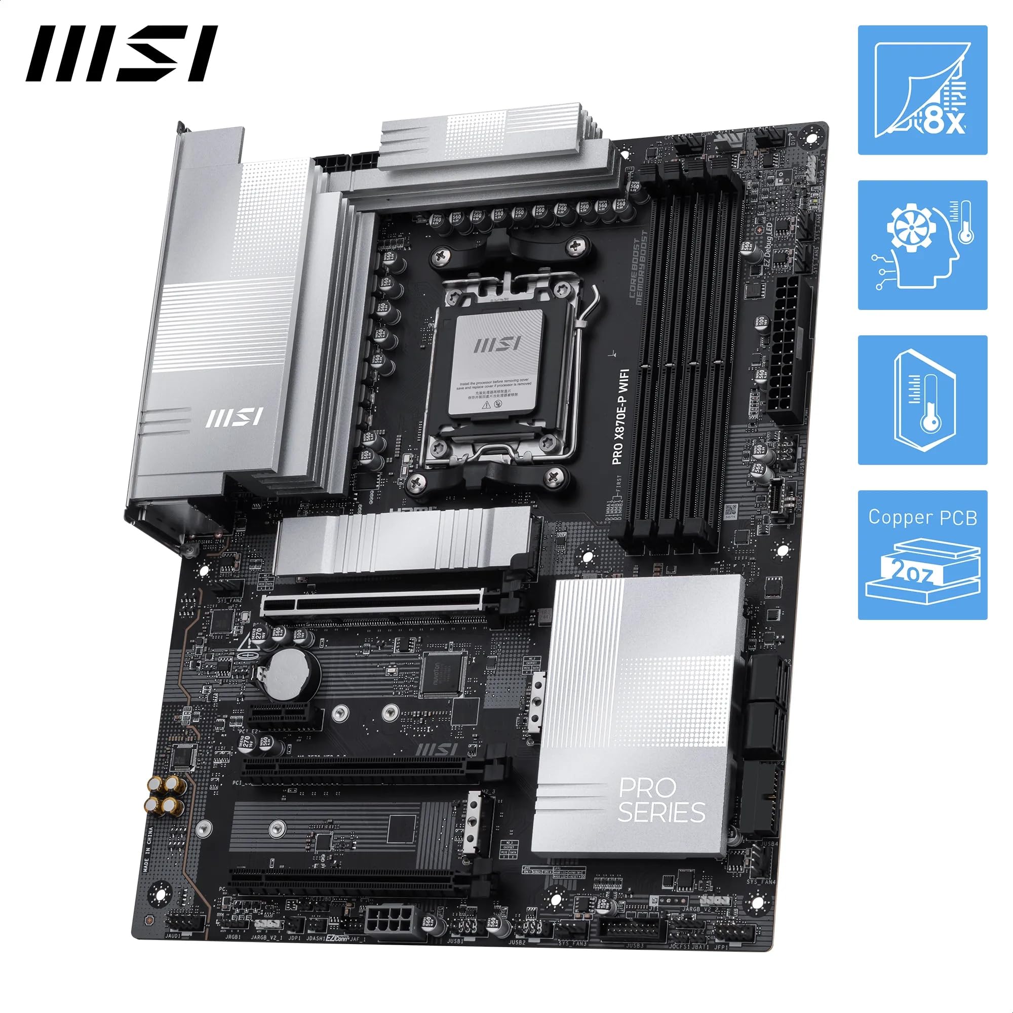Msi Pro X870E-P Wifi Motherboard Installed In Pc Case With Components