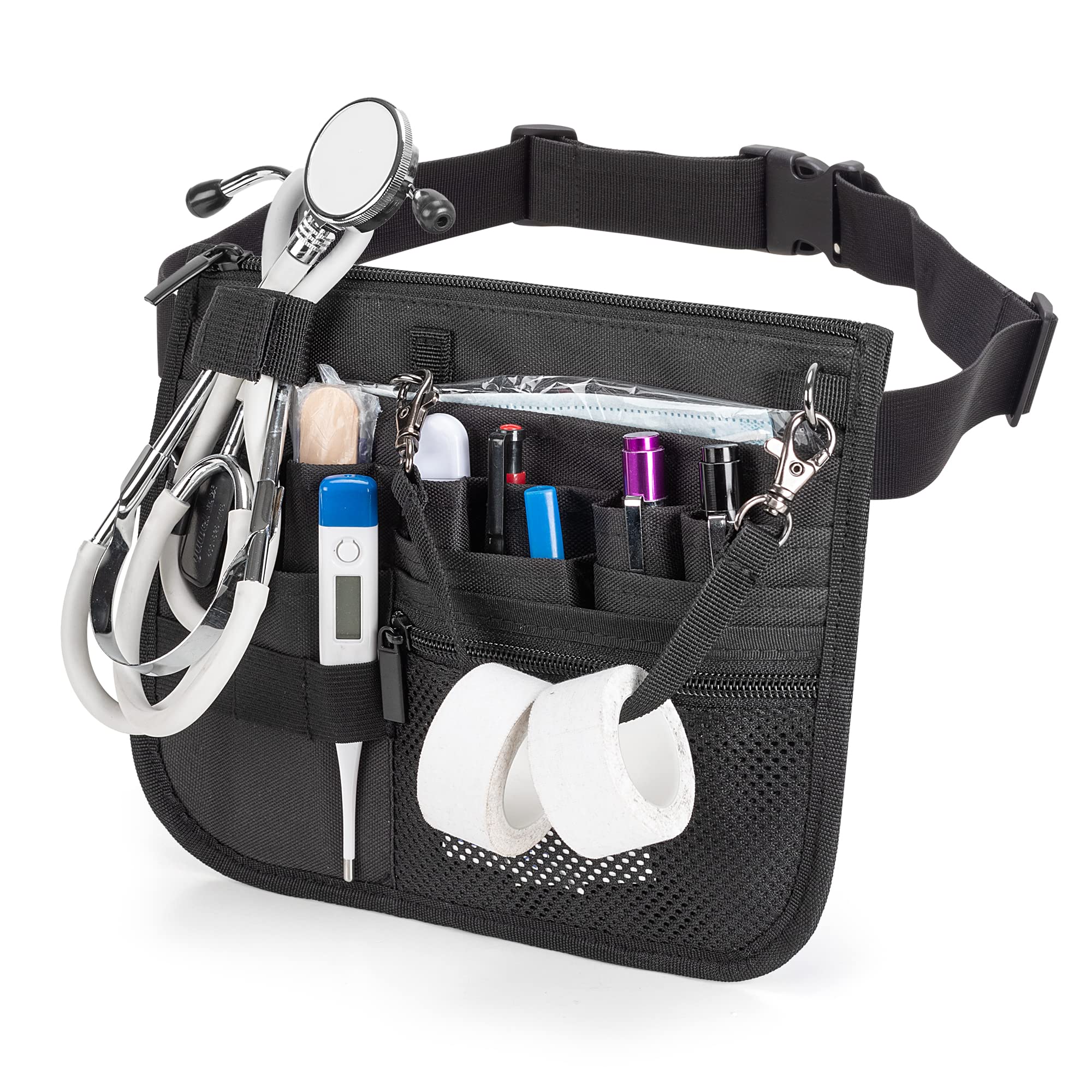 Damero Nurse Bag Nurse Fanny Pack with Tape Holder,Nurse Waist Organiser, Utility Medical Gear Pocket Belt for Stethoscopes, Bandage Scissors and Other Supplies,Black(Only Bag)