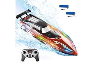 Yavozokl Self-Righting 2.4GHz RC Boat with LED Lights - 20MPH High-Speed Waterproof Remote Control Boat for Pools & Lakes, Anti-Collision Design, Rechargeable Battery - Water Toy for Kids and Adults