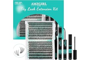 AMZGIRL LASH Clusters Kit 320Pcs, DIY Individual Extensions with Lash Bond and Seal, Remover For False Eyelashes, Applicator Tool Kit At Home(3040D,D-Mix9-16mm, Black
