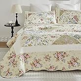 Brandream King Size Quilt Set Cotton Patchwork Quilts Country Rustic Rose Floral Coverlet Set 3-Piece