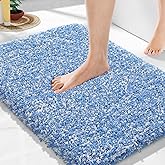 Yimobra Bathroom Rugs Non Slip Washable, Ultra Soft and Water Absorbent Bath Mats, Plush Fluffy Shower Mat Outside, Microfiber Thick Matts for Bathroom Floor/Sink, 24x17, Blue and White