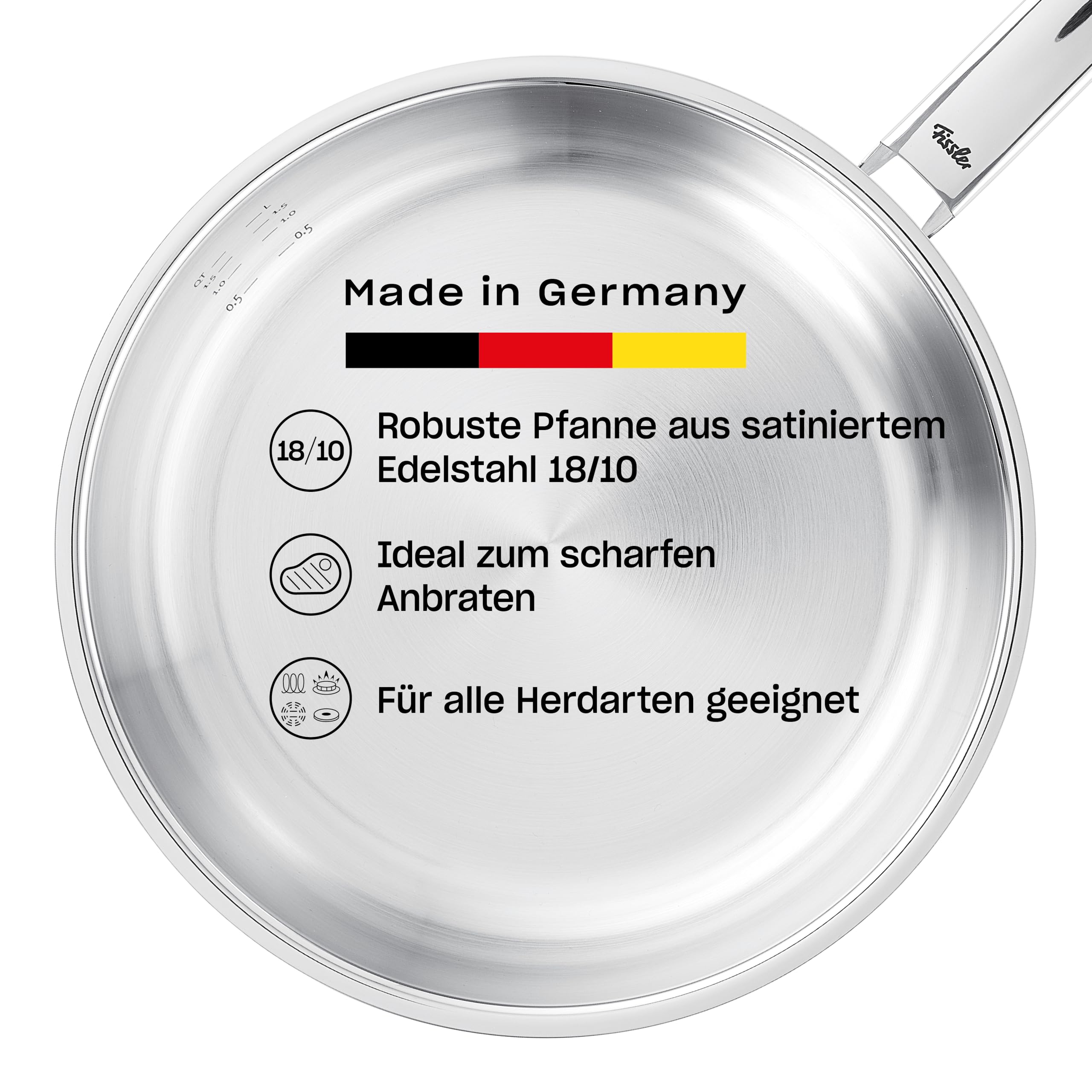 Fissler Pure Collection/Edelstahl-Pfanne (Ø 24 cm) unbeschichtete Stielpfanne, Innenskalierung, MADE IN GERMANY – Induktion