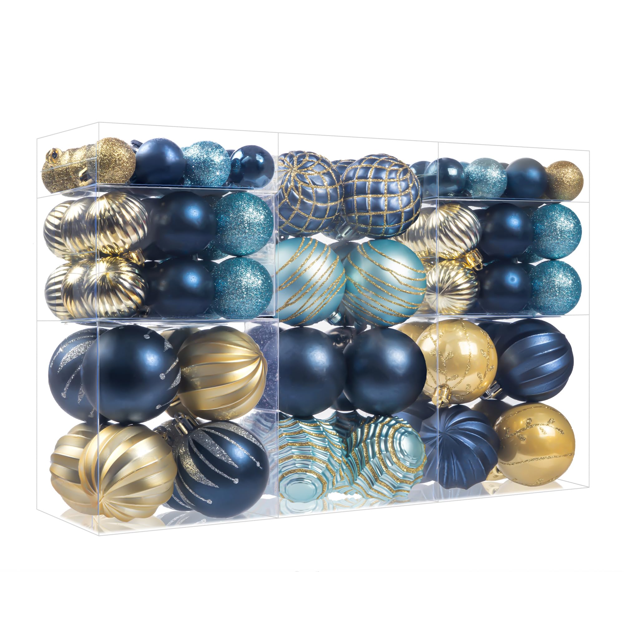 Photo 1 of 100Pcs Blue Gold Christmas Ornaments Set, Assorted Shatterproof Christmas Ball Ornaments, Christmas Tree Theme Hanging Decoration for Xmas Tree Holiday/Party/Home Decor (Blue & Gold)