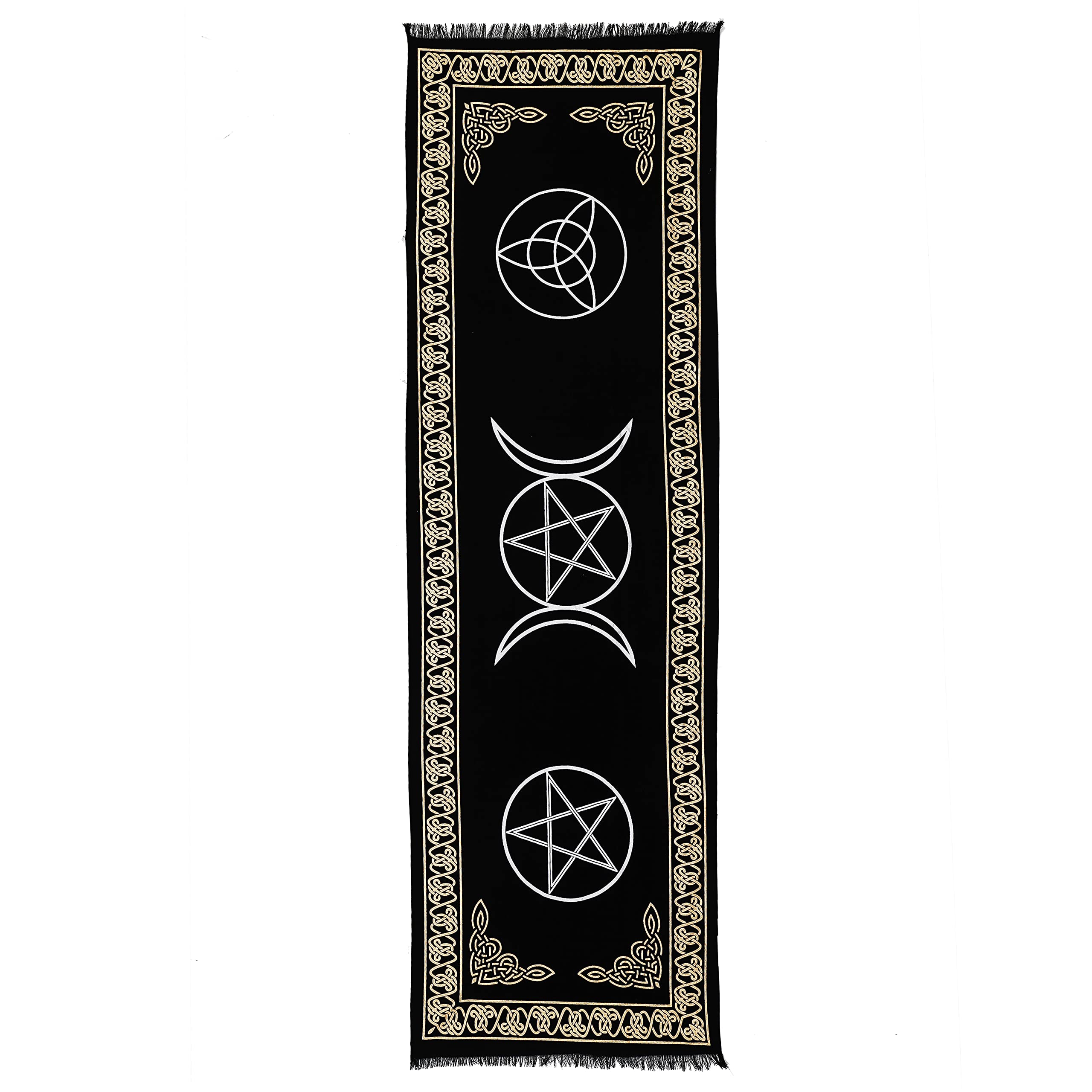 Indian Consigners 3 in 1 Altar Cloth Pentagram Triquetra Triple Moon Long Tablecloth