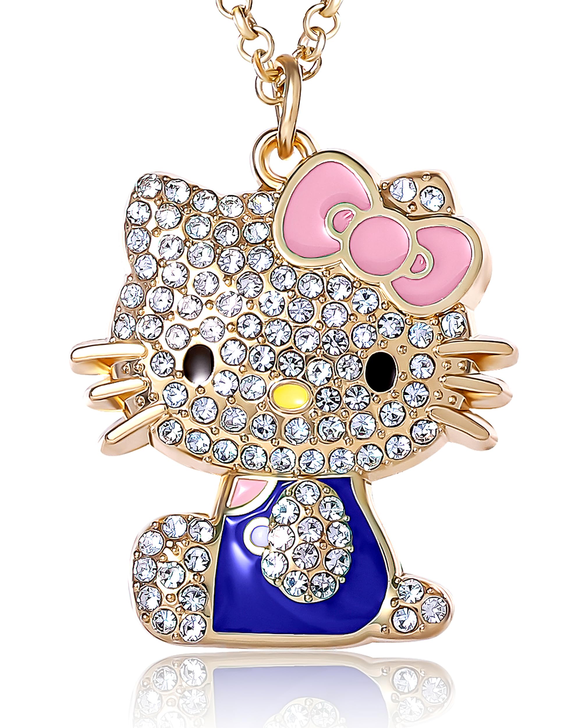 SALLY ROSE Hello Kitty Pink and Blue Enamel and Pave Necklace Official License, Gold Plated 16+3 Hello Kitty Necklace, Sanrio Gifts