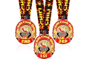 Tkifoda 3 Pcs Chili Cook Off Medals Trophies Prizes, Chili Cook Off Awards for 1st 2nd 3rd Place Medals, Winner Medals with Neck Ribbon, Chili Cook Off Decorations Supplies