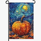 Dacawin Fall Garden Flag Pumpkin Maple Leaf Yard Flags Van Gogh Garden Flags Art Starry Night Sky Moon Garden Flags Autumn Harvest Thanksgiving House Banner for Patio Farmhouse Outdoor 12 x 18 Inch