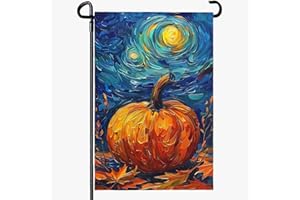 Dacawin Fall Garden Flag Pumpkin Maple Leaf Yard Flags Van Gogh Garden Flags Art Starry Night Sky Moon Garden Flags Autumn Harvest Thanksgiving House Banner for Patio Farmhouse Outdoor 12 x 18 Inch