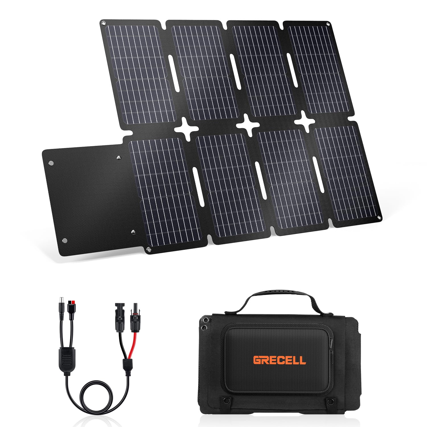 GRECELL 80W Foldable Solar Panel, Portable Solar Charger with USB-A and USB-C QC3.0 (18W) IP67 Waterproof Outdoor Cell Phone Solar Charger for Power Banks Tablets Small Power Station Image