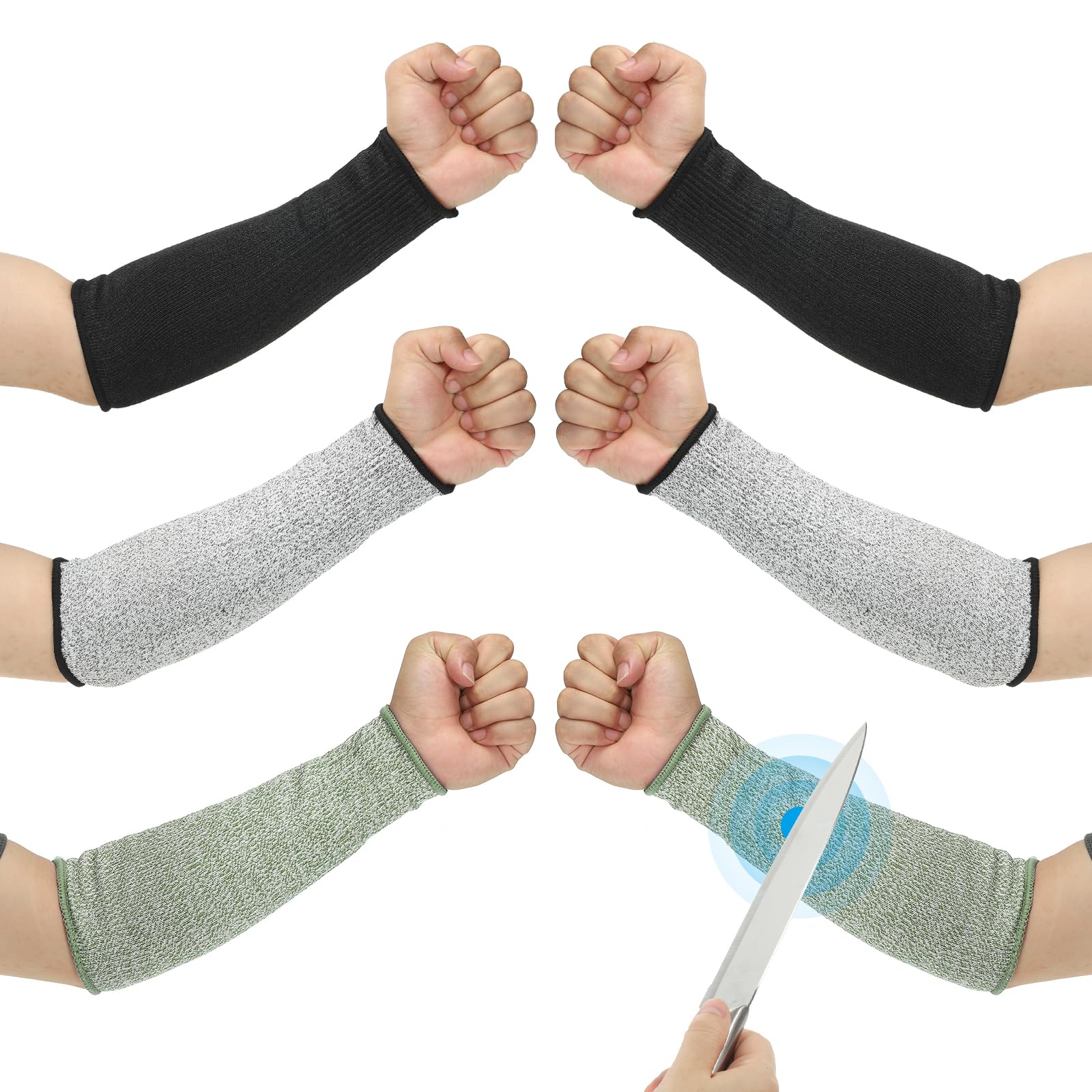 PATIKIL 10 Inch Cut Resistant Sleeve, 3 Pairs Arm Safety Protectors Sleeves Forearm Sleeve HPPE Level 5 Protection for Thin Skin and Bruising, XS, Black/Gray/Dark Green
