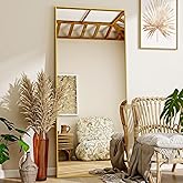 VooBang Mirror Full Length - 21" x 57" Floor Mirror with Stand, Aluminum Alloy Frame Full Body Mirror, Standing Hanging or Leaning Against Wall for Bedroom and Living Room, Gold