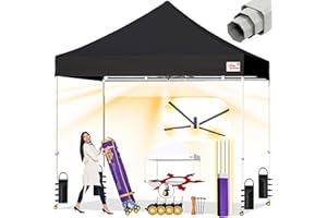 Tradesparker 10x10 Pop Up Canopy Tent,Commercial Movable Canopy with ApexCore LED & Rugged Casters-Instant Easy Setup Shelter Canopies with Weight Bags & Stakes for Oudoor Events Markets Vendors,Black