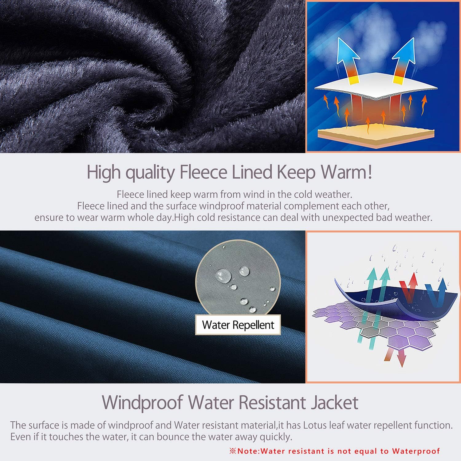 BIYLACLESEN Men's Winter Coats Fleece Lined Ski Jacket Warm Windbreaker Parka: Clothing
