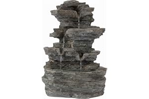 Pure Garden Tabletop Water Fountain with Cascading Rock and LED Lights - Tiered Stone (Office Patio and Home DÃcor)