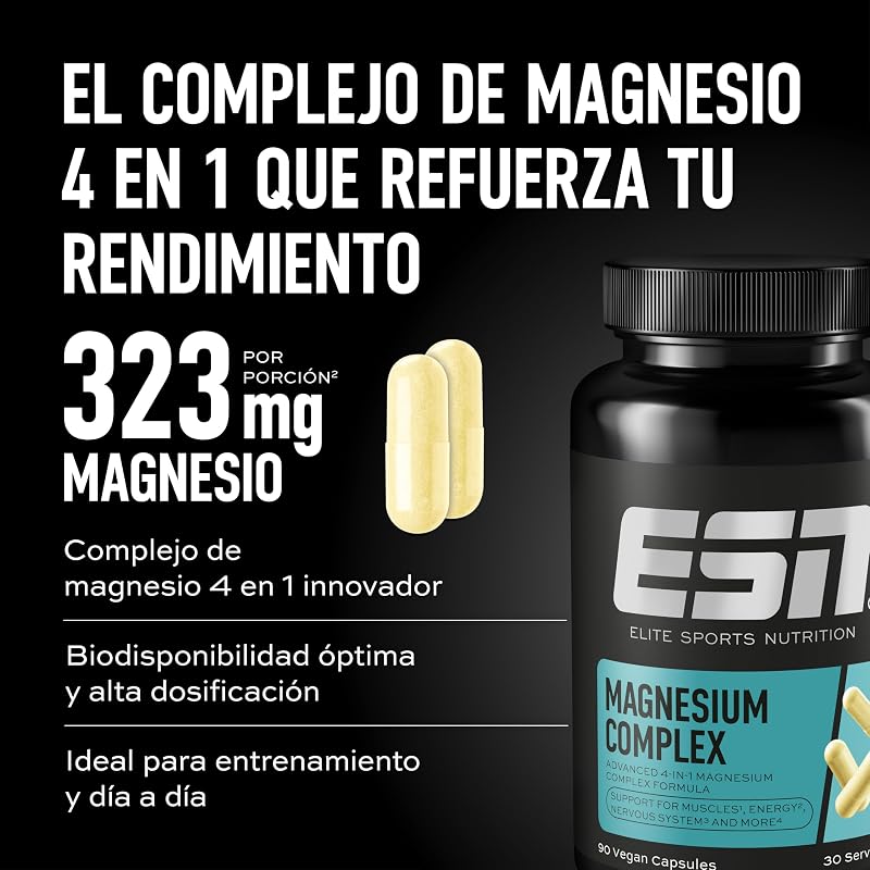 Complexo de Magnésio, 90 cápsulas, 323 mg de magnésio por dose diária, fórmula complexa 4-em-1 - Fabricado na Alemanha