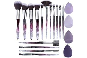 XMOSNZ Makeup Brushes 15pcs Make up Brushes Crystal Handle Highlighter Makeup Foundation Makeup Make Up Brush Sets Eyebrow Brush Professional with 4 Makeup Sponge