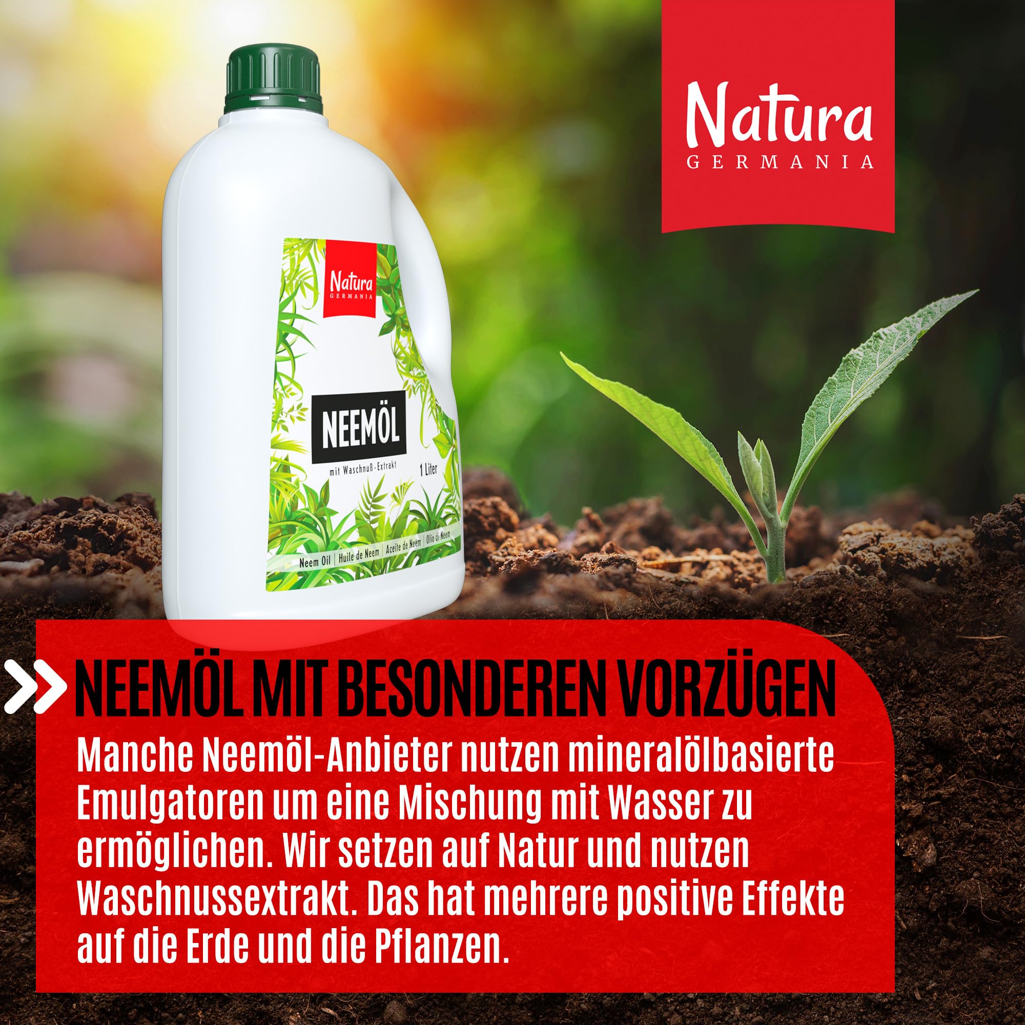 Natura Germania® Neemöl 500ml mit Waschnußextrakt mit Sprühflasche und Messbecher - Ergibt 50 Liter sprühfertige Lösung - Neem Spray zur natürlichen Pflanzenpflege für Zimmerpflanzen/Gartenpflanzen 5