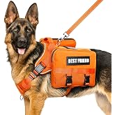 MOOGROU Dog Backpack Harness and Leash Set for Large Dogs Orange XL | Removable Side Pockets Dog Vest with Padded Handle&amp;MOLLE,No Pull Front&amp;Back Metal Clips for Hiking Training Walking Hunting