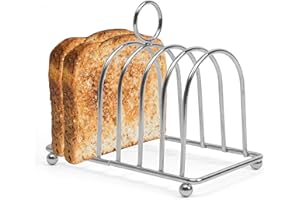 MARSRUT Toast Rack English Style, Toast Holder Rack, 6-Slices, Stainless Steel, Vintage British Bread Loaf Grid Cooling Station with Handle, Display Tray Tool for Kitchen Bakeware, Food Server (1PC)