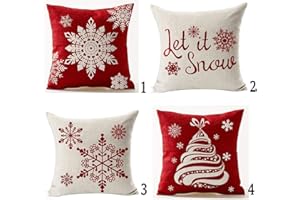 Andreannie Set of 4 Throw Pillow Cover Christmas Beige Shadow Let It Snow Snowflakes Red Cotton Linen Throw Pillow Case Cushion Cover for Sofa Bed Couch Home Decor Square 18 X 18 Inches(Blood Red)