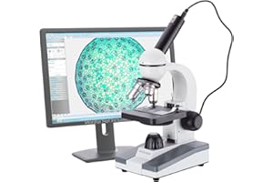 AmScope M148C-E Compound Monocular Microscope, WF10x and WF25x Eyepieces, 40x-1000x Magnification, LED Illumination, Brightfi