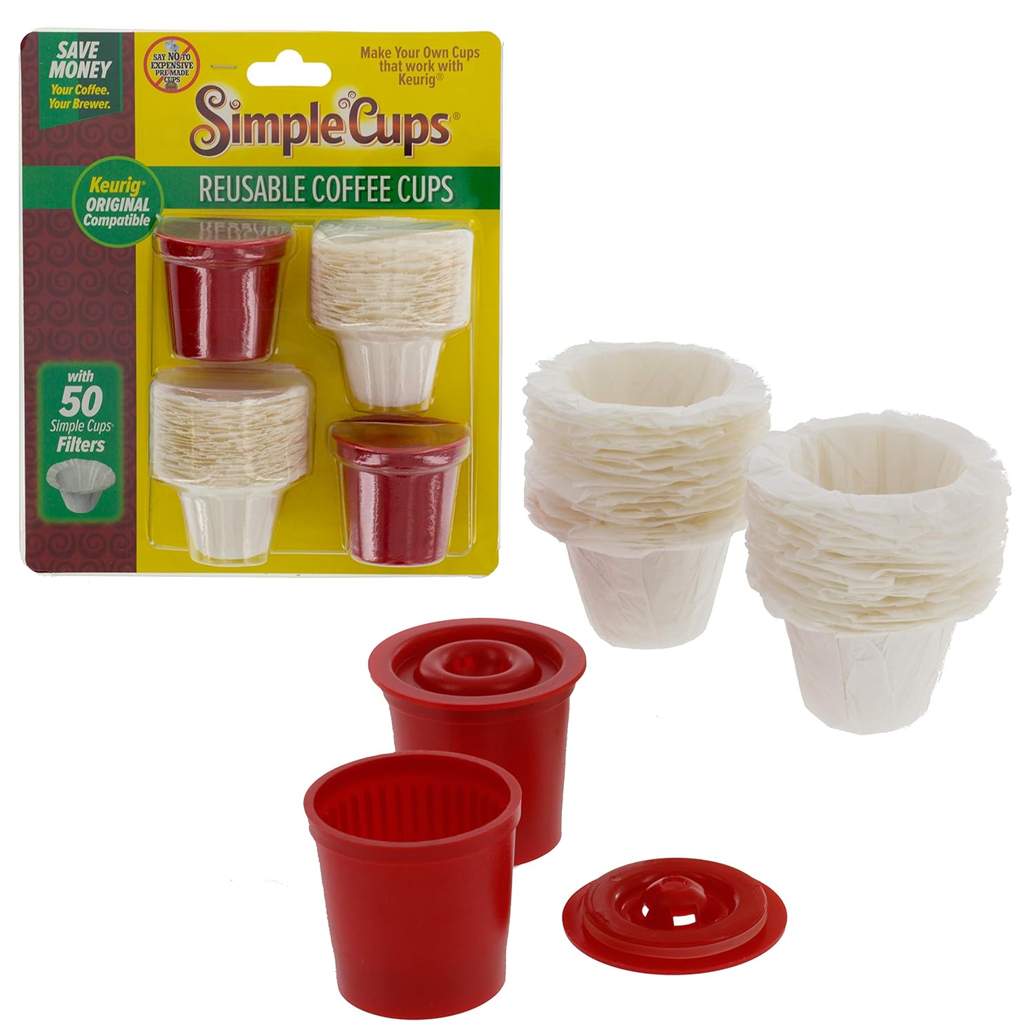 Reusable Coffee K-cup Cups (Set of 2) with 50 Filters - 100% Compatible with Keurig
