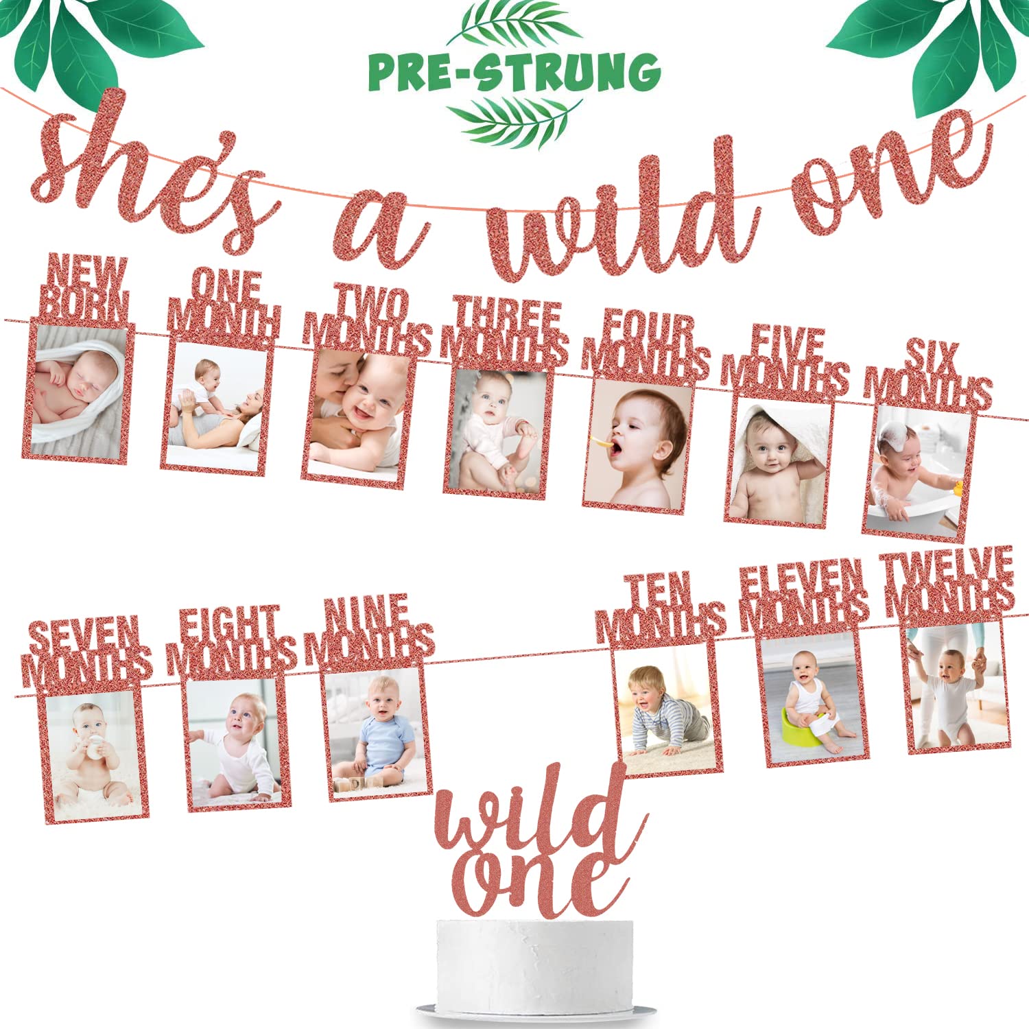 Photo 1 of Wild One Rose Gold Glitter 'She's a Wild One' Banner + 1st Birthday Photo Banner - Safari, Jungle & More