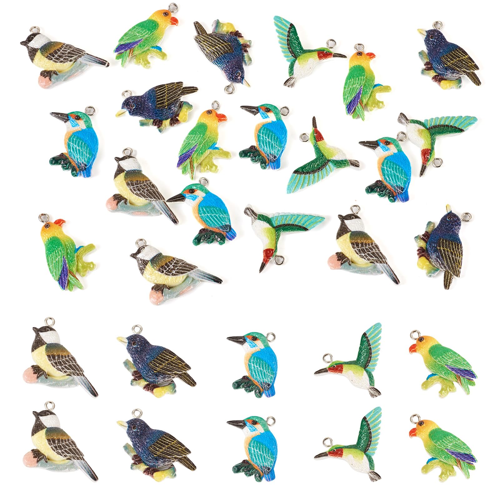 BB Beadthoven 20Pcs Resin Bird Charms Green Birds Shapes Dangle Charms Magpie Lark Cute Flat Charms with Loops for DIY Earring Necklace Crafting Jewelry Making