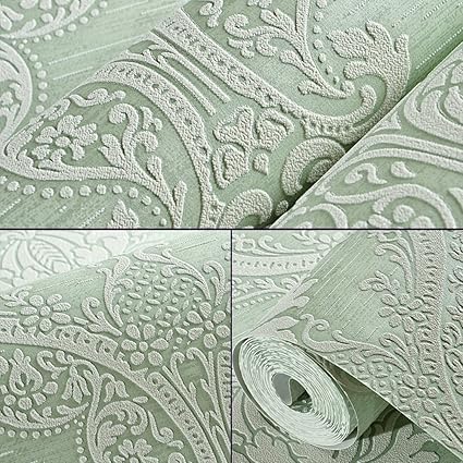 Amazon Com Yifely Luxury Green 3d Embossed Damask Non Woven
