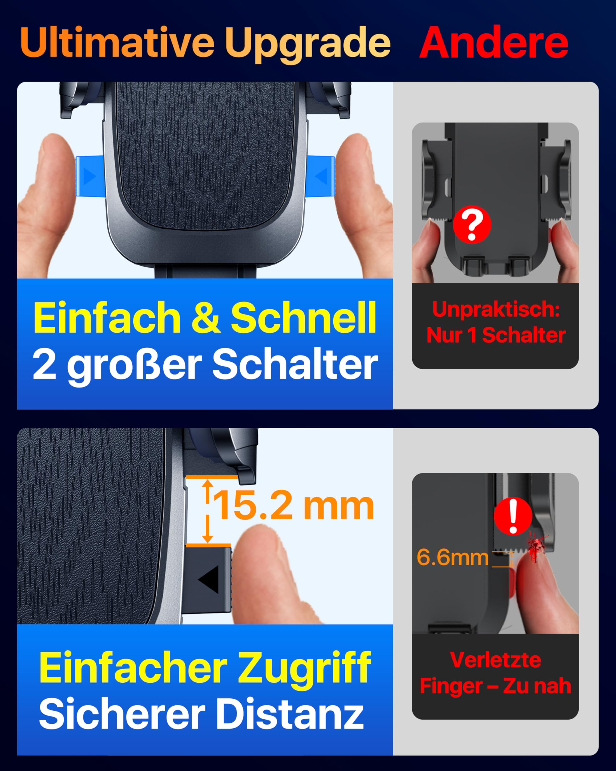 [2026 Militär-Klasse] YRU Handyhalterung Auto Handy Halterung Auto [Stärkst Saugnapf & Clip] Universal Auto Handyhalterung Armaturenbrett Scheibe Lüftung für iPhone 17 Pro 16 Samsung S25 ultra Schwarz 4