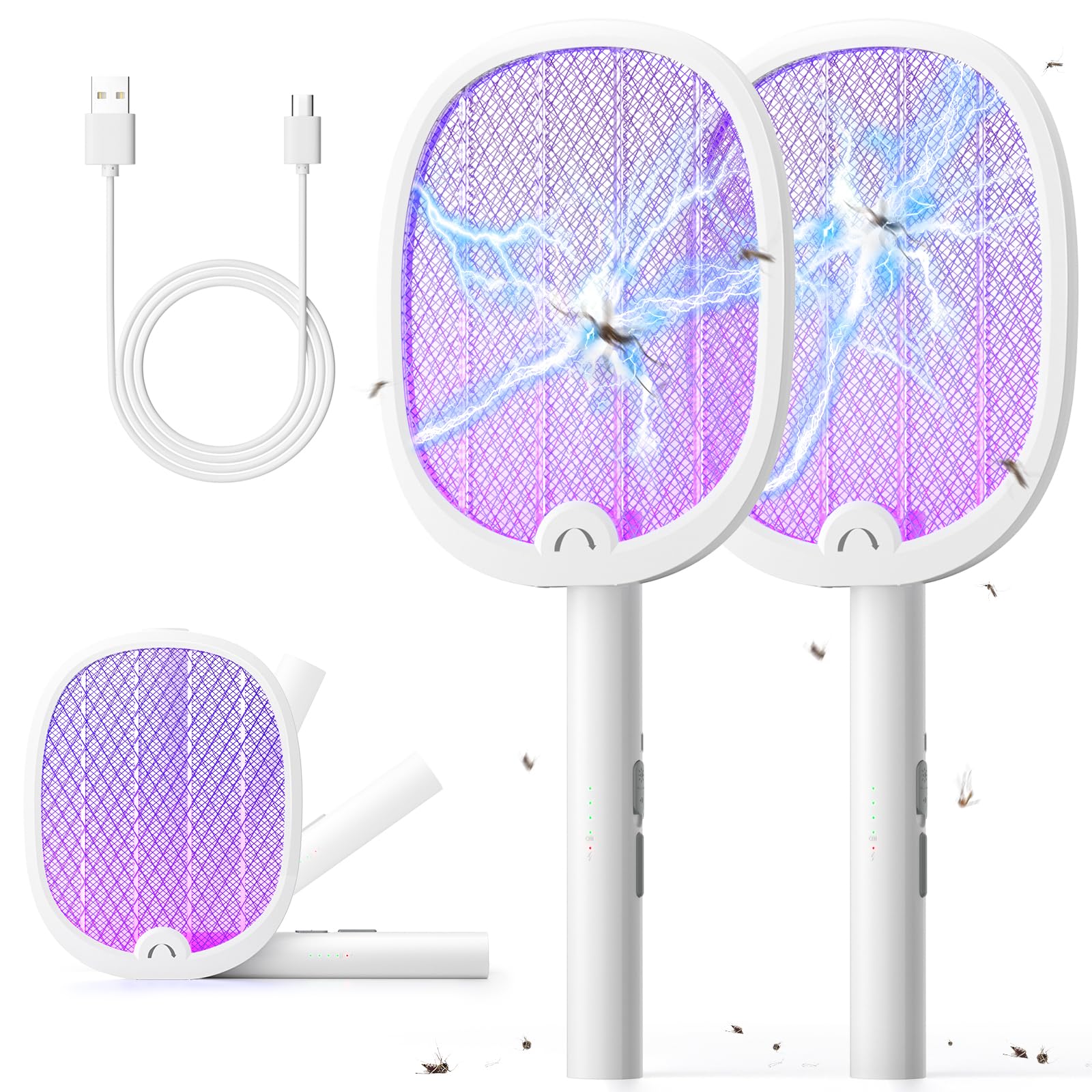 Photo 1 of YISSVIC Electric Fly Swatter Foldable Bug Zapper Racket 2 in 1 Mosquito Killer with Purple Attractant Light Rechargeable 1800mAh for Indoor Home Backyard Patio Camping