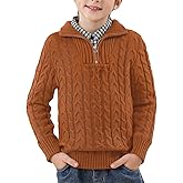 IIMMER Boys Winter Warm Cable Knit Sweaters Cute Turtle Neck Casual Quarter Zip Pullover 3-14 Years