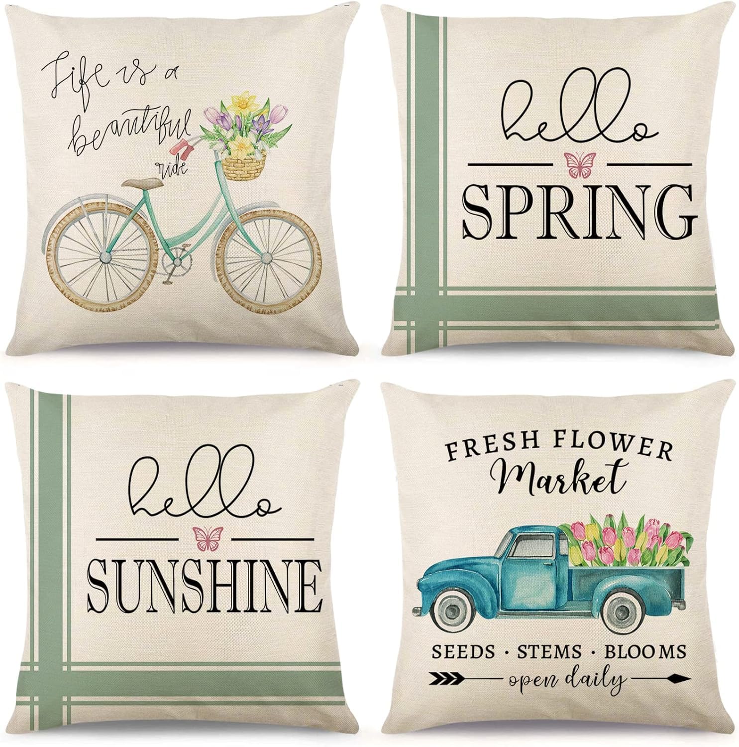 BAOKU Decorative Cushion Cover, 45 x 45 cm Set of 4 purple Yellow Flowers Pattern Cotton and Linen Pillowcase 18 x 18 inches