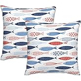 bassyil Fish Throw Pillow Covers Decorative Linen Pillow Cases Set of 2 Square Cushion Cover for Couch Sofa Bedroom Patio 18x18 Inch