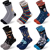Comfoex Boys Kids Socks Novelty Funny Crew Socks Space Rocket Sport Stripe Cotton Calf Socks For Kids 4-10 Years Old 6 Pairs