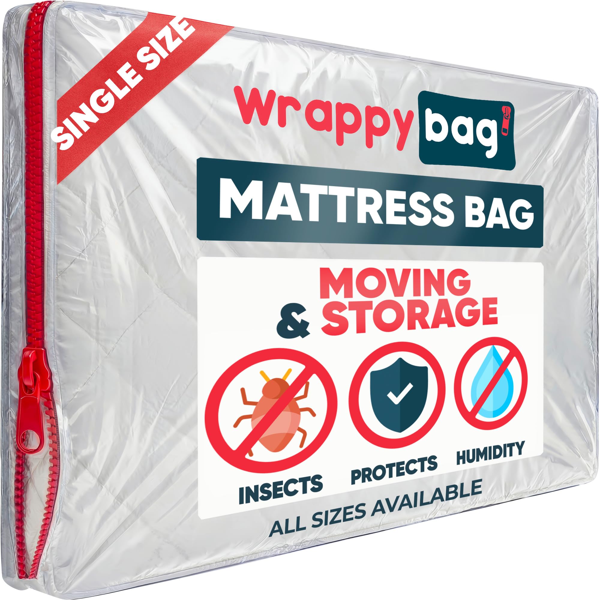 WRAPPYBAG – Protective Plastic Mattress Case/Mattress Bag — Single Size — Waterproof, Anti-Tear Storage Bag — For House Moves, Storage and Transport (38" x 80")
