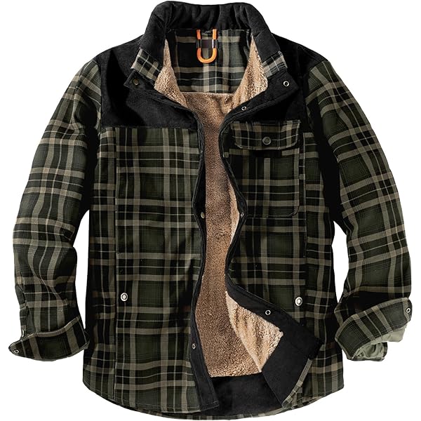 Mens Fleece Lined Flannel Warmth Outerwear Lapel Single Breasted