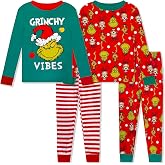 Dr. Seuss The Grinch Christmas Pajamas 4 Piece Set - Holiday Sleepwear Long Sleeve &amp; Pants, Matching Kids Boys Girls PJ Set