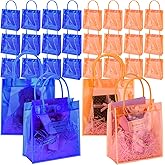 Sweetude 24 Pcs Blue and Orange Gift Bags with Handles Candy PVC Green Clear Goodies Bag Birthday Magical Theme Party Gift Bags Musical Party Favors Supplies Transparent Bag Halloween Decorations
