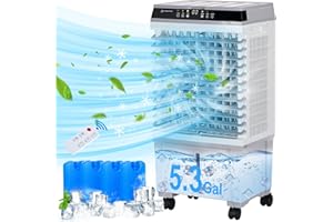 Landeagle Swamp Cooler, 1800CFM Evaporative Air Cooler with 5.3 Gallon Water Tank,Portable Evaporative Cooler with 120°Oscillation,3 Speeds, Remote Control,12H Timer for Indoor Room Office Use(29IN)