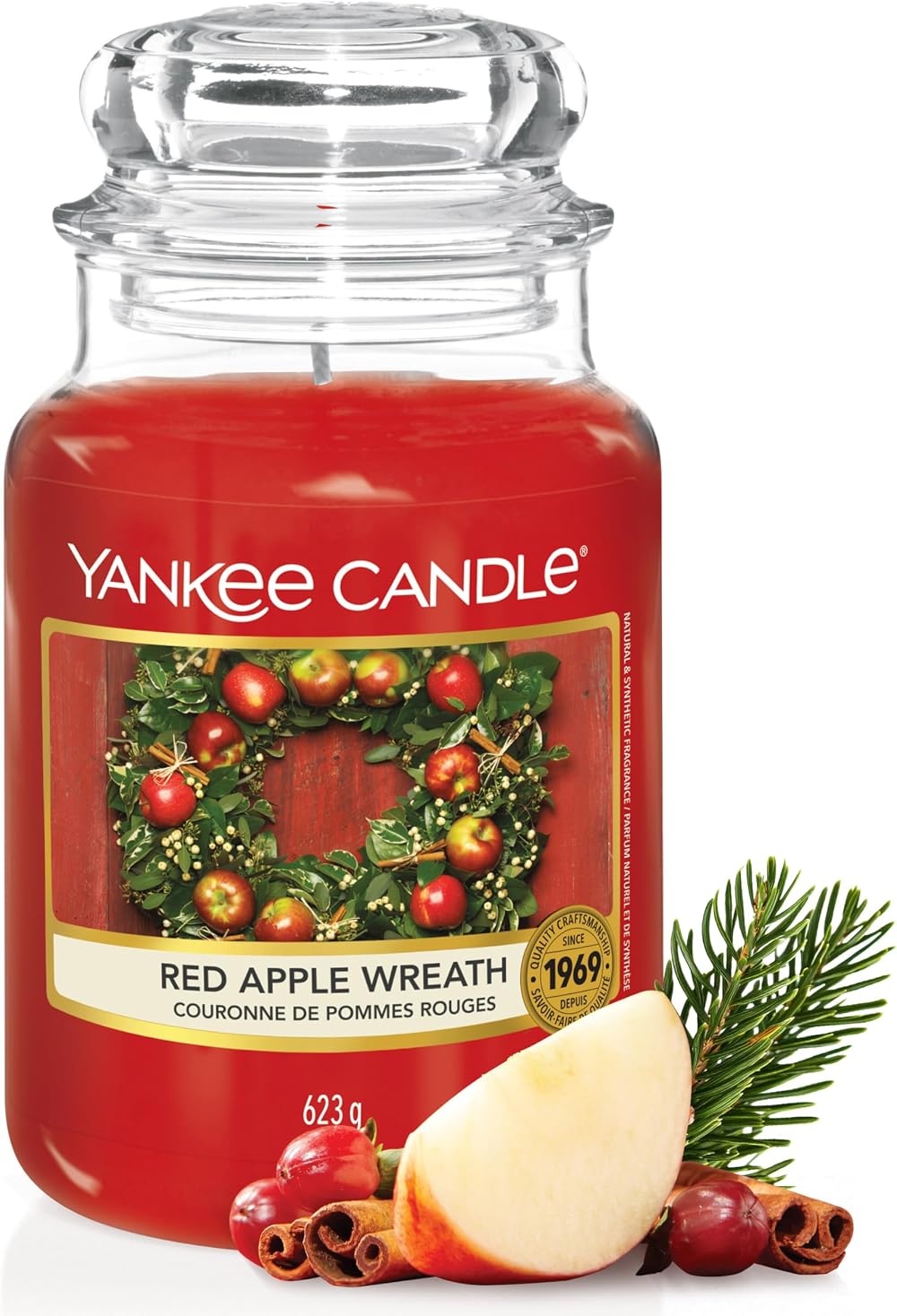 Yankee Candle Red Apple Wreath Large Jar Candle 150 Hour Burn Time