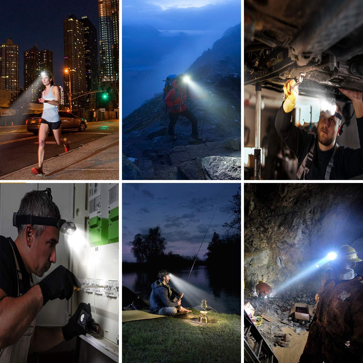 2Packs LED Headlamp Rechargeable USB Flashlights, 800 Lumens Head Lamp Headlight Headlamps with Red Light and Motion Sensor for Adults Kids, Waterproof, 5 Lighting Modes, for Running Hiking Camping - - 