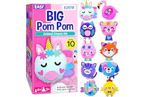 EZCRA Kids Crafts Ages 4-8 – 10 Plush Pom Pom Unicorn and Animals All-in-One DIY Craft Set – Felt Stickers, Educational & Creative Gift for Girls & Boys
