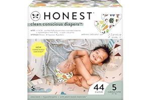 The Honest Company Clean Conscious Diapers | Plant-Based, Sustainable | So Delish + All The Letters | Club Box, Size 5 (27+ lbs), 44 Count