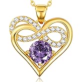 THECEROS Heart Pendant Necklace for Women, Birthstone Infinity Heart Pendant - Sterling Silver Necklace for Wife or Girlfriend, Perfect Anniversary, Birthday, or 'I Love You' Gift, Timeless Jewelry She’ll Treasure