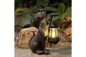 IVCOOLE Outdoor Cat Statues Solar Garden Decor : Cat Figurine with Bird Decor,Unique Garden Art for Porch Patio Balcony Yard Lawn Ornaments - Birthday Housewarming Gifts for Grandma Mom Women