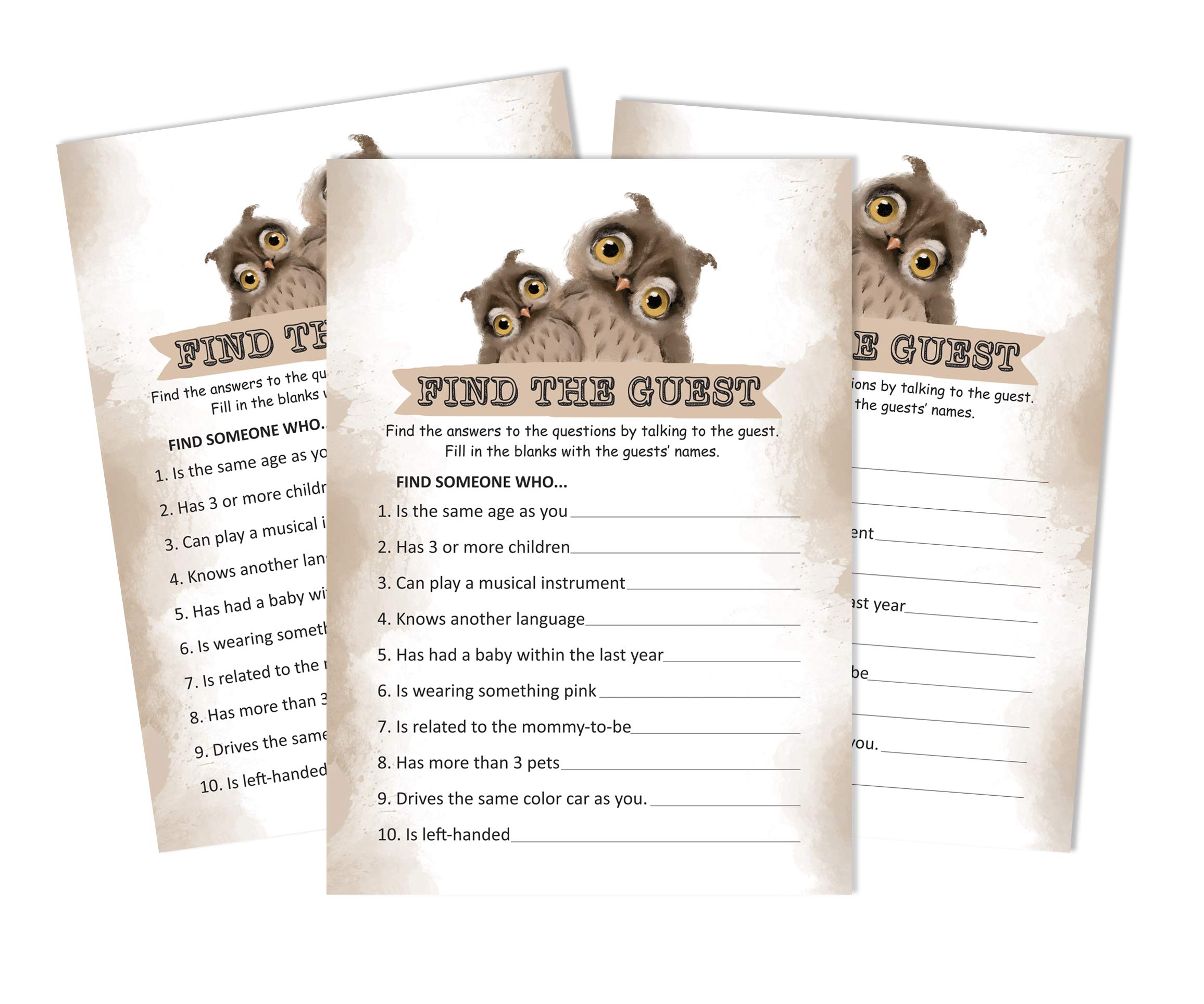 Inkdotpot Owl Bird 50 Find The Guest Baby Shower Game Party Supply Icebreaker Party Game